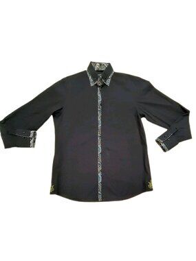 Coogi Luxe Men’s M Black Paisley Trim Button‑Up Shirt  size M
